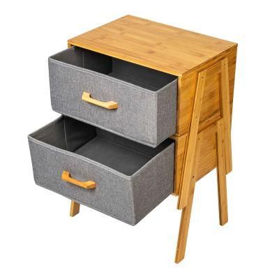 Bamboo Eco-Friendly Nightstand Stackable Side Table End Table Bedside Tables with Fabric Drawer for Living Room Bathroom
