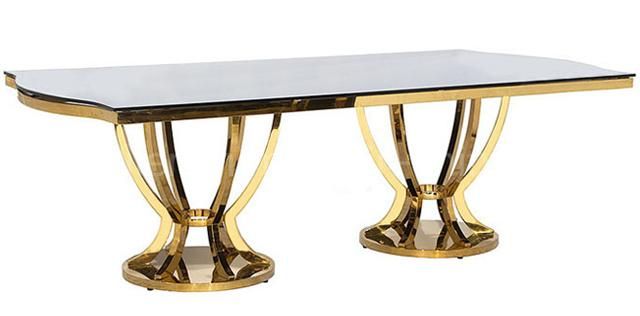 Factory Direct Sells Luxury Gold Rectangle Glass Dining Table