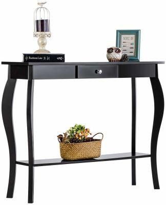 Violet Narrow Console Table Desk with Drawer Black
