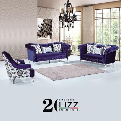 Living Room Modern Leisure Velvet Fabric Chesterfield Chair Furniture Sofa Set