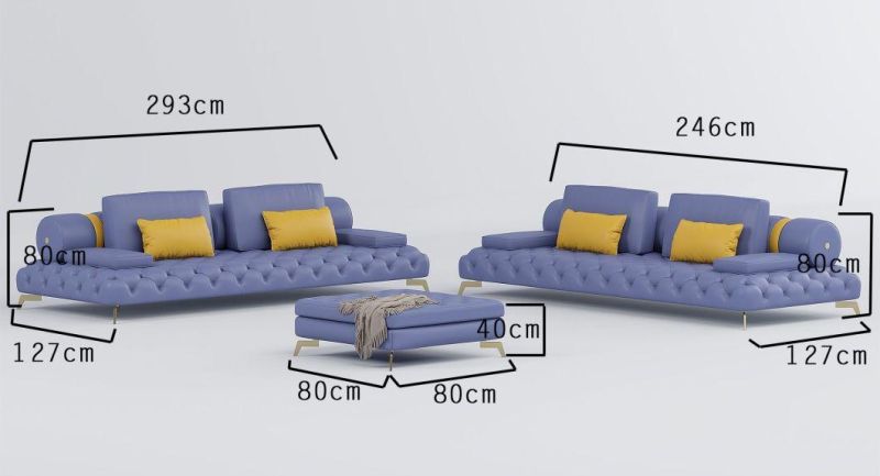 2022 Latest Nordic Design Chesterfiled Living Room Sofa Set Luxury Geniue Leather Sofa with Ottoman