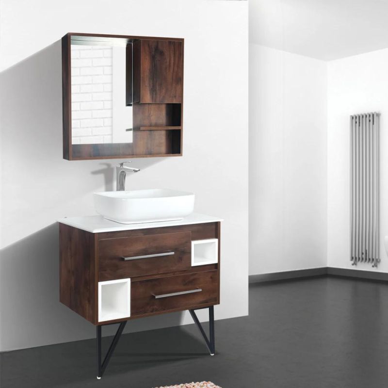 New Design White and Black Stainless Steel Furniture Bathroom Furniture with Mirror Cabinet