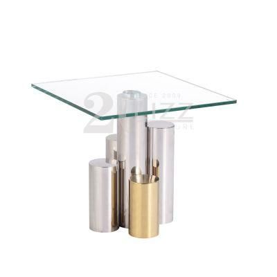 China Wholesale Stainless Steel Home Living Room Furniture Modern Glass Clear Coffee Shop Table