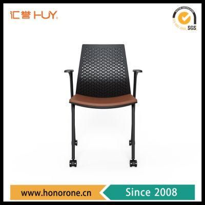 New Popular Plastic Training Conference Reception Chair with Wheels and Armrest