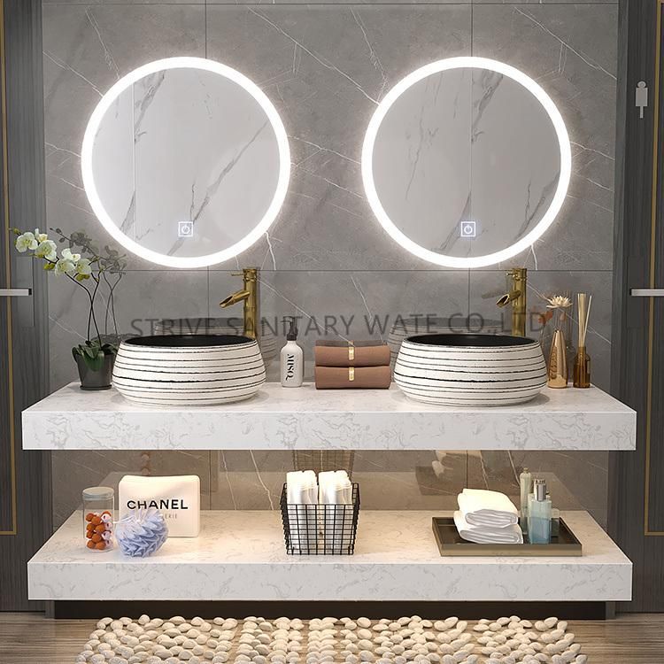 Double Sink Modern Luxury Wholesale Bathroom Vanity with LED Medicine Cabinet