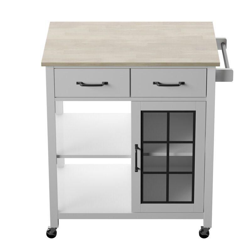 American Home Styles 2 Drawer 1 Door Rolling Kitchen Cart with Solid Wood Top