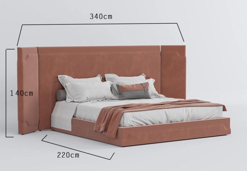 Professional European Designer Home Wood Bedroom Furniture Modern Hotel Queen King Size Bed with Fabric Headboard