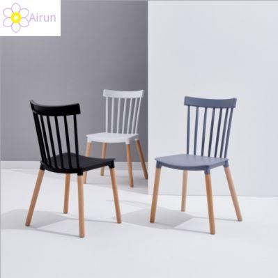 Factory Windsor Plastic Dining Chair with Wood Beech Legs and PP Seat Colorful Indoor and Outdoor Chair