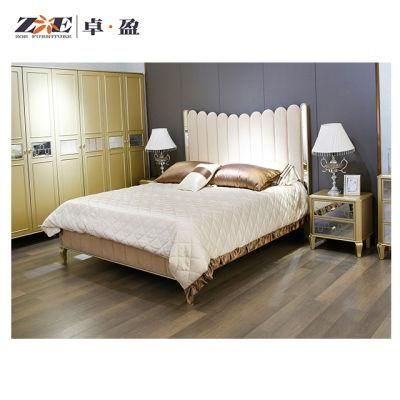 Modern Wooden Home Furniture Set King Bed with Fabric Headboard