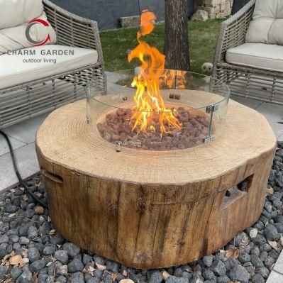 Wood Vein Texture Concrete Gas Fire Bowl, Fire Pit Table for Outdoor Living