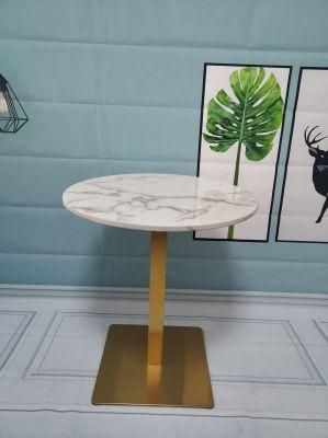 Modern Home Cafe Furniture Metal Frame Accent Side End Table Marble Top Round Side Table