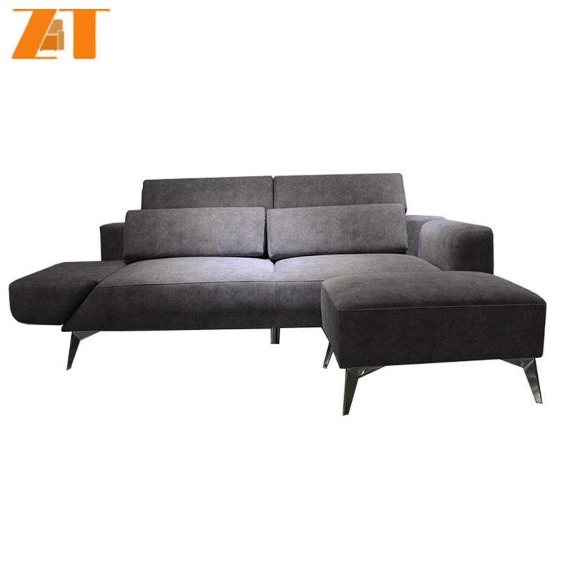 Grey Stainless Steel Linen Fabric Corner L Shape Sectional Sofa Set