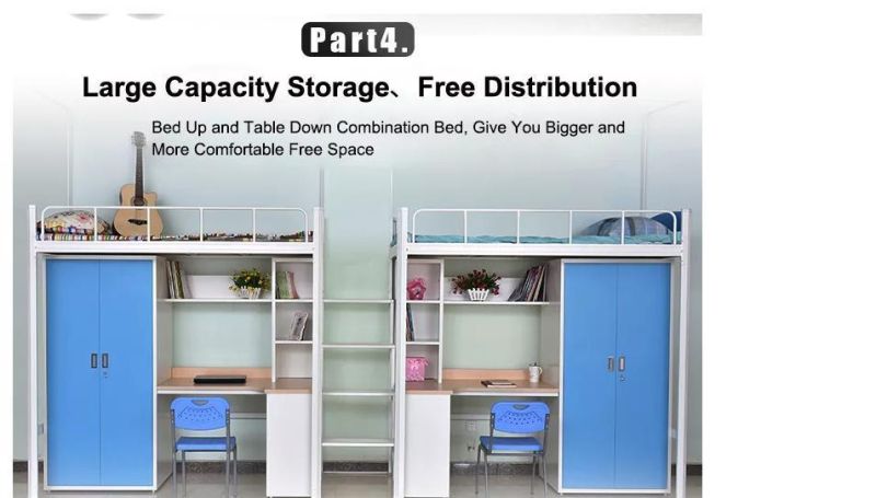 School Apartment Metal Bunk Beds with Ladder and Shoes Storage Cabinet