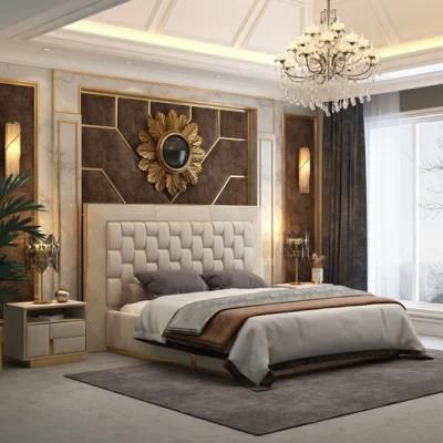 Modern Italian Luxury 2.0m Beige Leather King Bed for Home Furniture Set