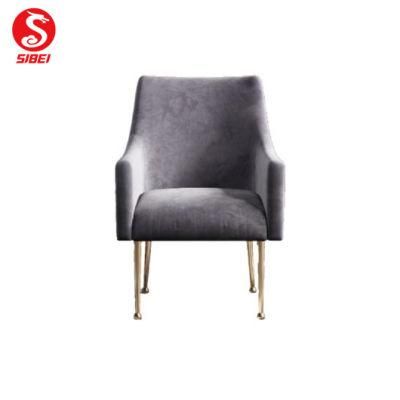 Modern Style Luxury Metal Restaurant Grey Fabric Dining Chair for Sale