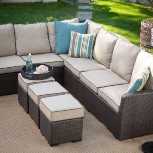 Modern Resin Wicker Leisure Fabric Outdoor Furniture Sectional Corner Recliner Sofa with Aluminium Frame