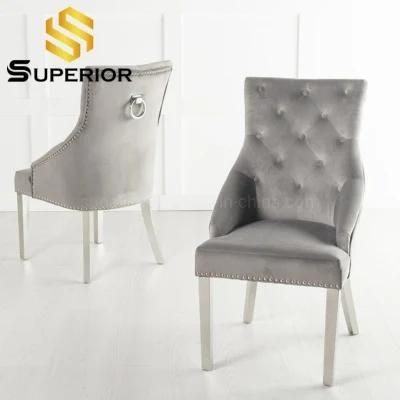 American Style Home Dining Furniture Grey Velvet Restaurant Chair