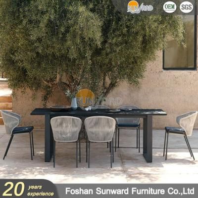Home Hotel Restaurant Modern Customized Handmade Rattan Wicker Rope Weaving Garden Patio Outdoor Dining Aluminum Table and Chair Furniture