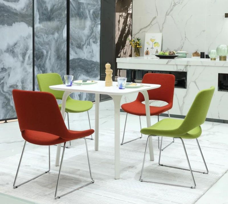 Modern Upholstery Mounded Foam Dining Chair and Steel Base