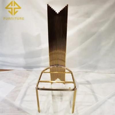 Bride Used Throne High Back Stainless Steel Metal Gold Dining Chair for Rent Wedding