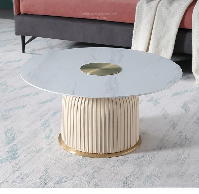 Hotel Furniture PU Leather White Marble Stone Coffee Table