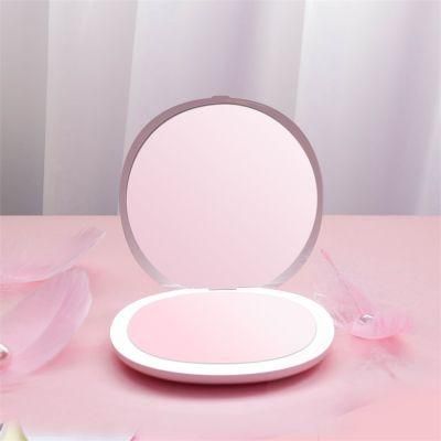 Double Side Round USB Rechargeable Lights LED Travel Pocket Mirror