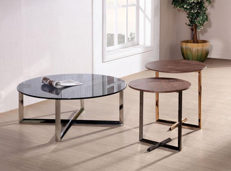 Beautiful Designs Glass Round Coffee Table with Metal Base