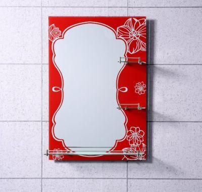 5mm Silkscreen Pattern Bathroom Mirror with Glass Shelf