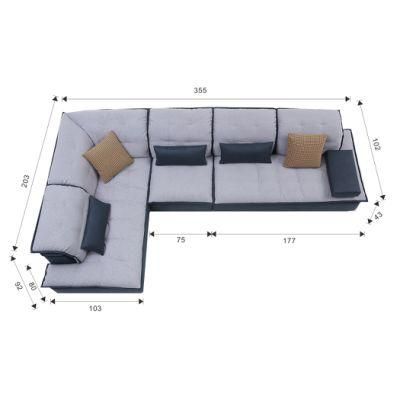 Modern Wooden Upholstery Gray Sectional Couch Living Room Modular Set Fabric Sofa
