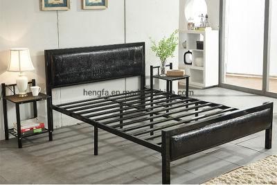 Modern Bedroom Furniture Lether Fabric Cushion Headboard Square Steel Bed
