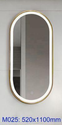 Woma Vertical Installation Oval Bathroom LED Mirror with Rosy Golden Frame (M025)