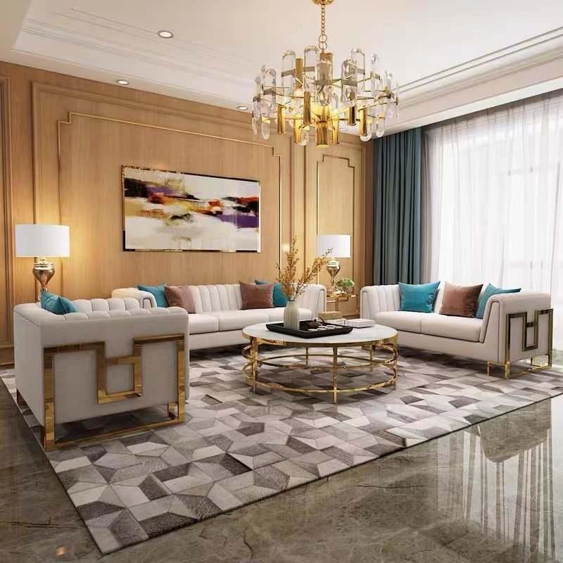 Italian Modern Luxury 3+2+1 Sofa Sets Hot Sale Elegant Stainless Steel Leather Living Room Big Size Three Seater Leisure Sofas