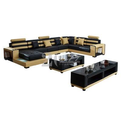 European U Shape Sectional Furniture Set Modern Leather Sectional LED Sofa