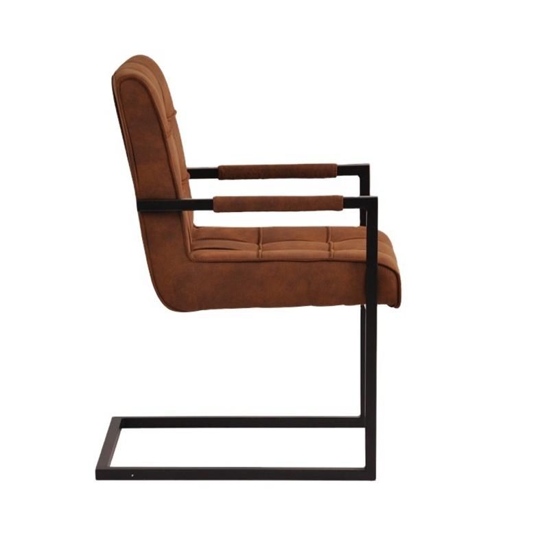 Black Metal Bow Leg Stripe Curved Backrest Fabric Luxury Dining Chair