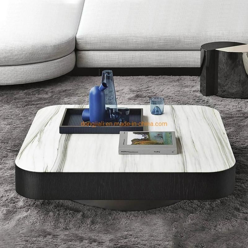 Coffee Table with Imported Smoked Wood Veneer, Stainless Steel Grey Titanium and Natural Jazz White