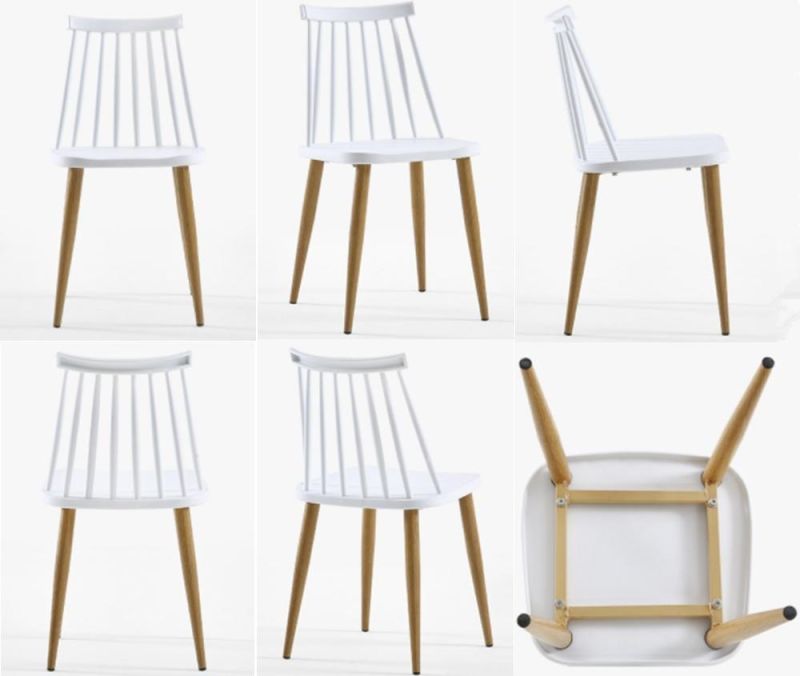 White PP Plastic Windsor Metal Legs Dining Chair
