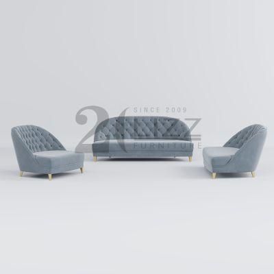 Tufted Button Design Modern Simple Leisure Home Furniture Italian Living Room Blue Fabric Sofa