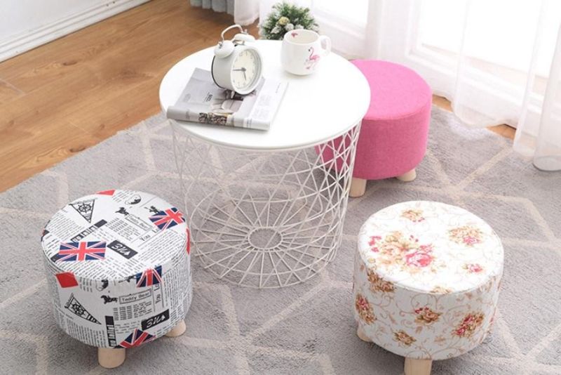 Custom Modern Living Room Round Fabric Children Wooden Ottoman Mushroom Stool