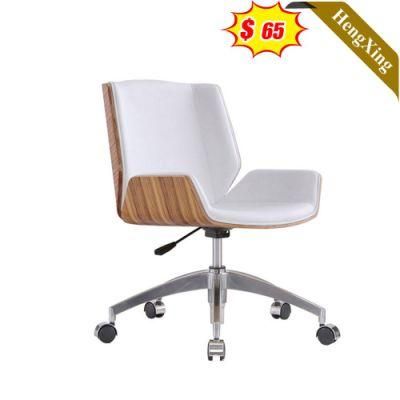 Luxury Design Office Furniture Height Adjustable Swivel Chairs White PU Leather Veneer Plywood Public Boss Chair