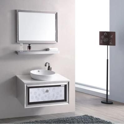 Simple Single Sink Wall Mounted Stainless Steel Silver Bathroom Cabinet with Shelf