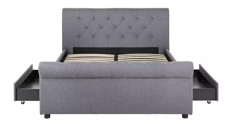 Europe Style Tufted Queen Bed Wooden Bedroom Furniture Storage Drawers King Size Bed