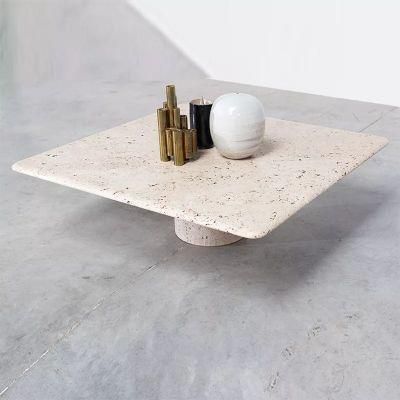 Travertine Marble Table Solid Stone Pedestal Modern Center Coffee Table Nordic Living Room Furniture