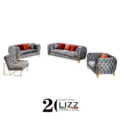 Home Furniture Set Royal Soft Leisure Velvet Fabric Sofa with Metal Legs