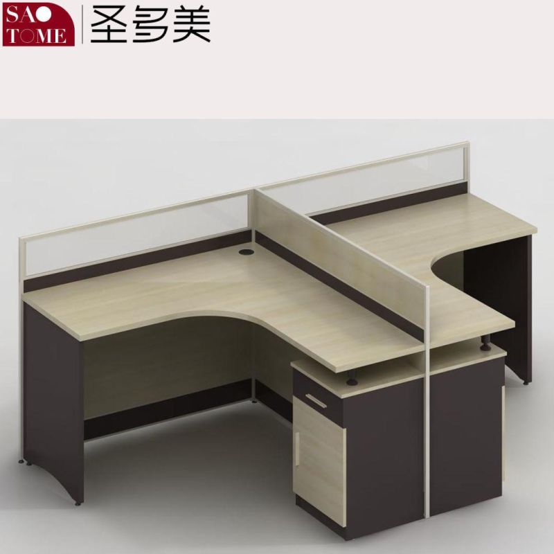 Office Furniture Four-Person Brown Desk with Movable Cabinet