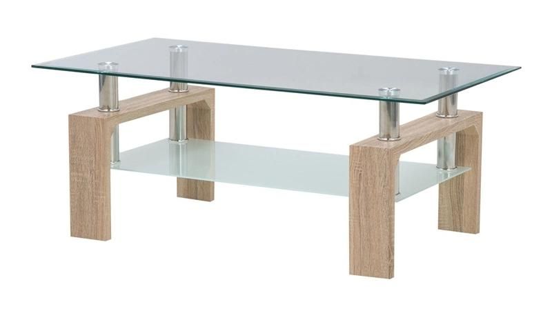 High Quality Double Layer Tempered Glass Table Living Room Furniture MDF Legs or Metal Legs Optional Coffee Table