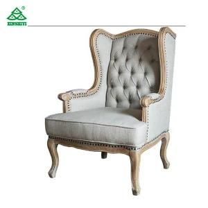 European Rustic Wooden Leisure Chair for Bedroom, Antique Upholstered Armchairs