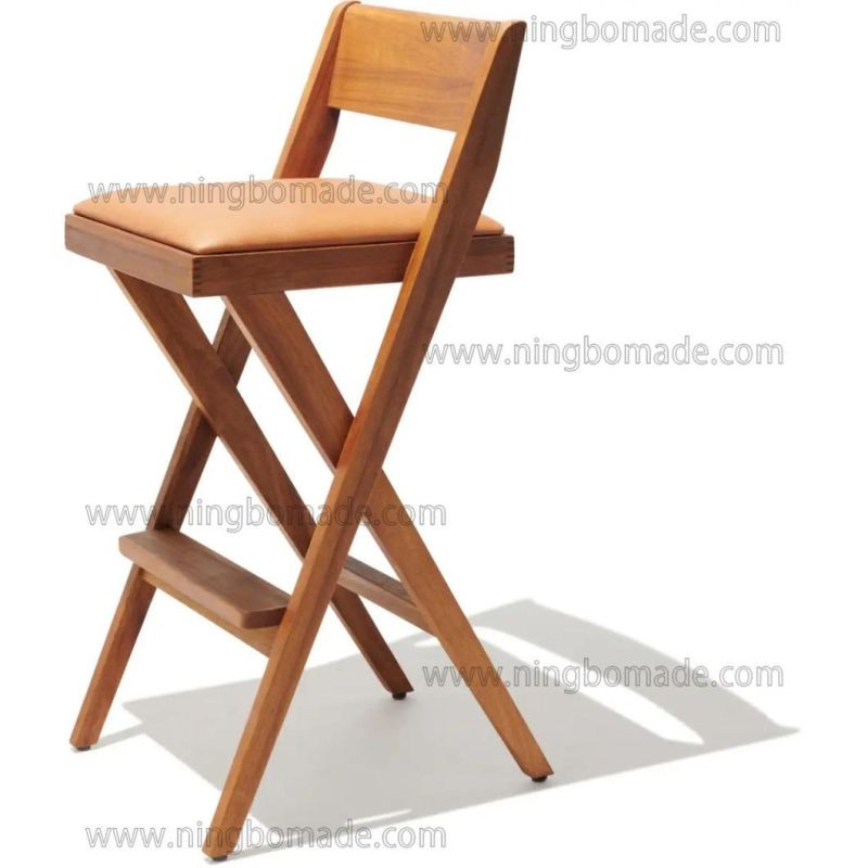 Classic Silhouette Drafting Compass Furniture Natural Ash Tan Leather Cross Bar Stool