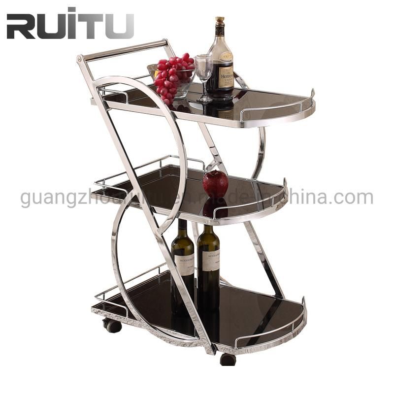 Best Hotel Room Service Cart Trolley Server for Banquet Buffet Antique Stainless Steel Modern Mobile Black and Silver Mirror Coffee Tea Food Serving Trolley