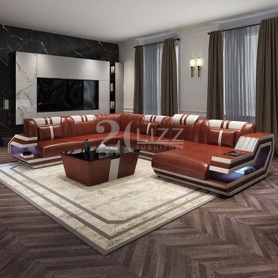 U Shape Home Living Room Furniture Sectional Genuine Leather Sofa