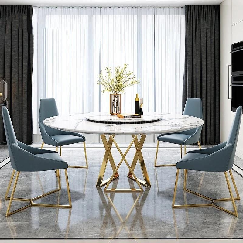 Wholesale English Design Hotel Round Rotating White Marble Dining Table